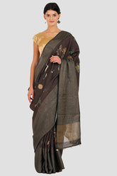 Deep Coffee Brown Moonga Silk Saree - Silk Mark Certified