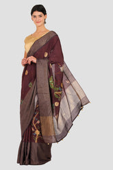 Mulberry Maroon Moonga Silk Saree - Silk Mark Certified
