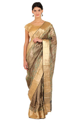 Shimmery Brown Katan Silk Saree - Silk Mark Certified