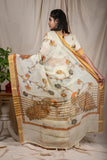 Cream Yellow Linen Silk Saree
