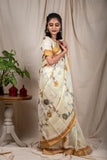 Cream Yellow Linen Silk Saree