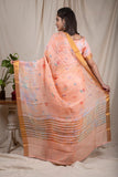 Coral Peach Linen Silk Saree