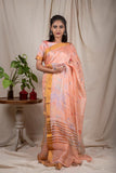 Coral Peach Linen Silk Saree