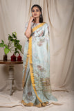 Pearl Grey Linen Silk Saree