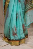 Mint Green Linen Silk Saree