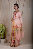 Coral Peach Linen Silk Saree