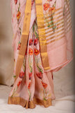 Coral Peach Linen Silk Saree
