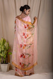 Coral Peach Linen Silk Saree
