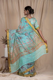 Sky Blue Linen Silk Saree