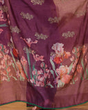 Wine Embroidery Moonga Silk Saree