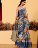 Handwoven Blue Tissue Moonga Floral Silk Saree