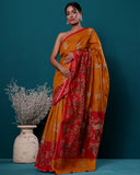 Mustard Embroidery Moonga Silk Saree