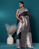 Black Grey Handloom Baarasi Katan Silk Saree