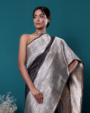 Black Grey Handloom Baarasi Katan Silk Saree