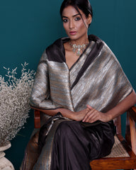 Black Grey Handloom Baarasi Katan Silk Saree