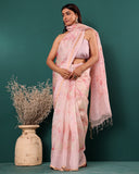 Handwoven Tissue Floral Pink Moonga Saree