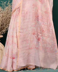 Handwoven Tissue Floral Pink Moonga Saree