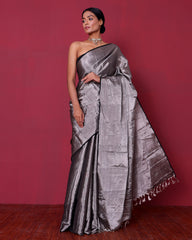 Handwoven Silver Tissue Silk Saree