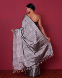 Handwoven Silver Tissue Silk Saree