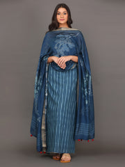 Silk Cotton Blue Stripes Suit Piece