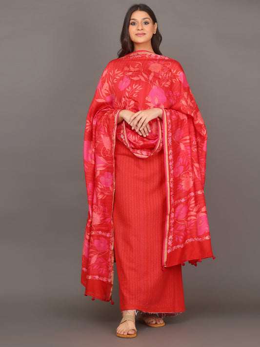 Stawberry Red Pichwai Silk Cotton Suit Set