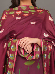 Burgungy Pichwai Cotton Silk Dupatta