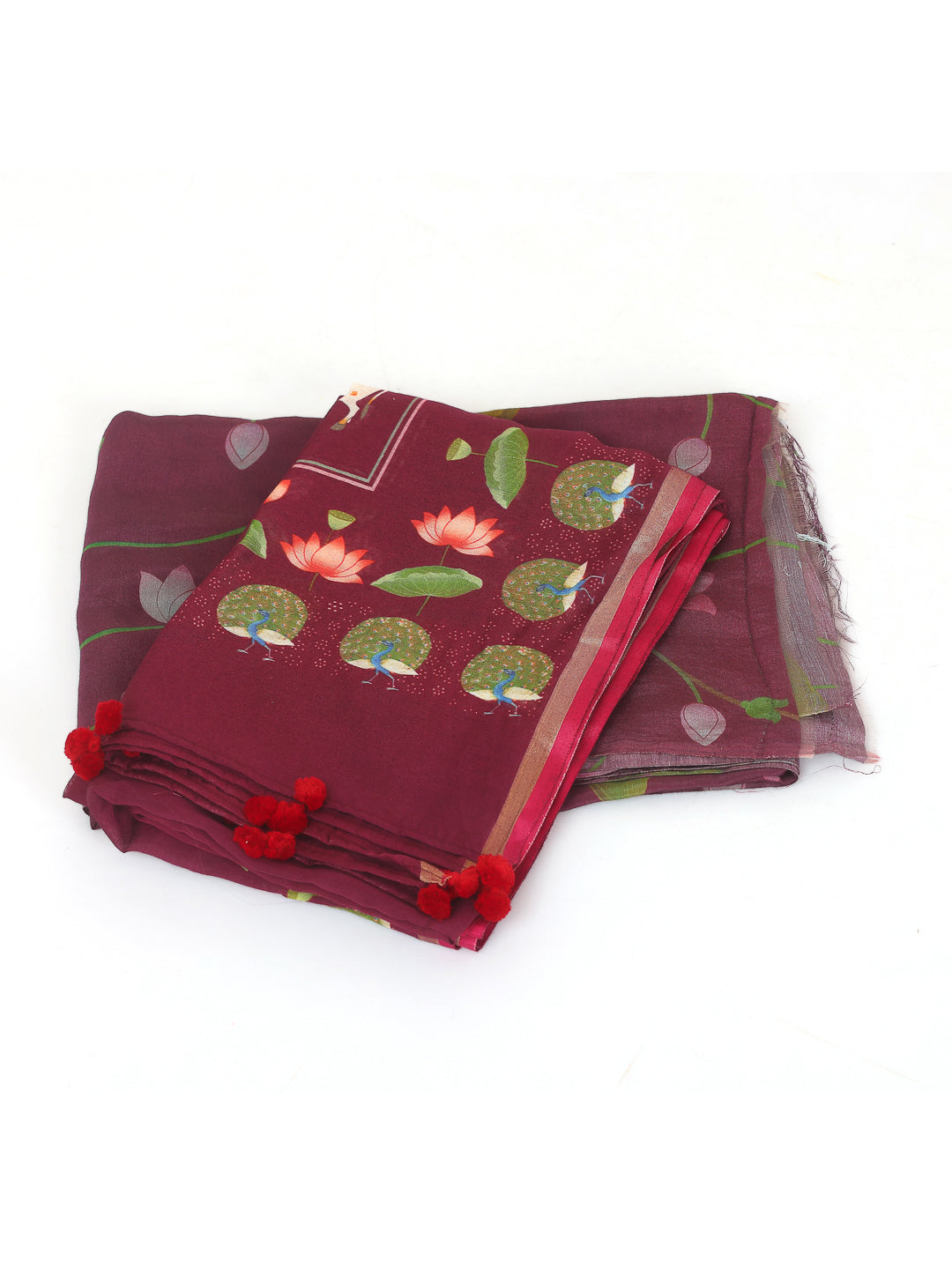 Burgungy Pichwai Cotton Silk Suit Set