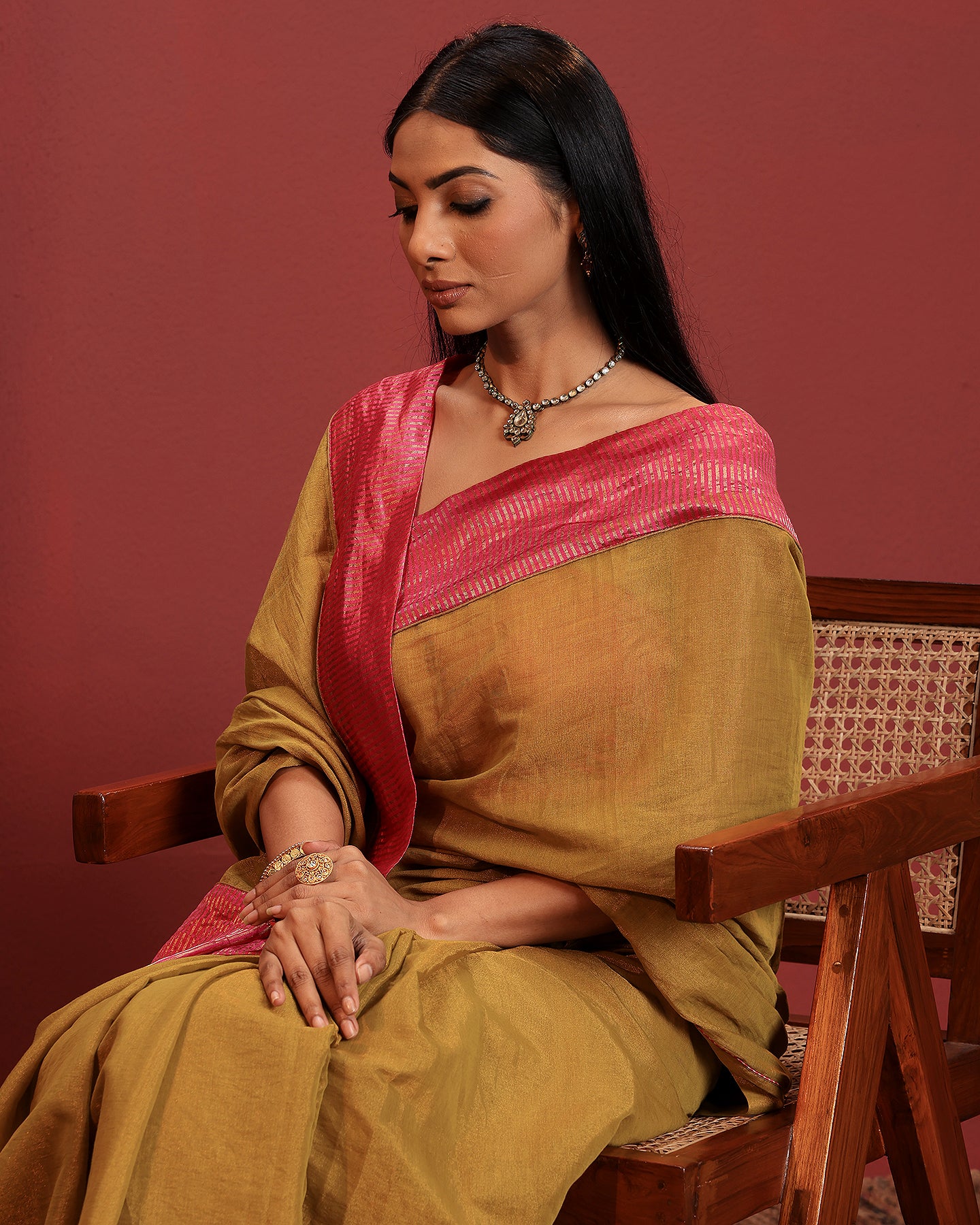 Mustard Tissue Stripes Saree