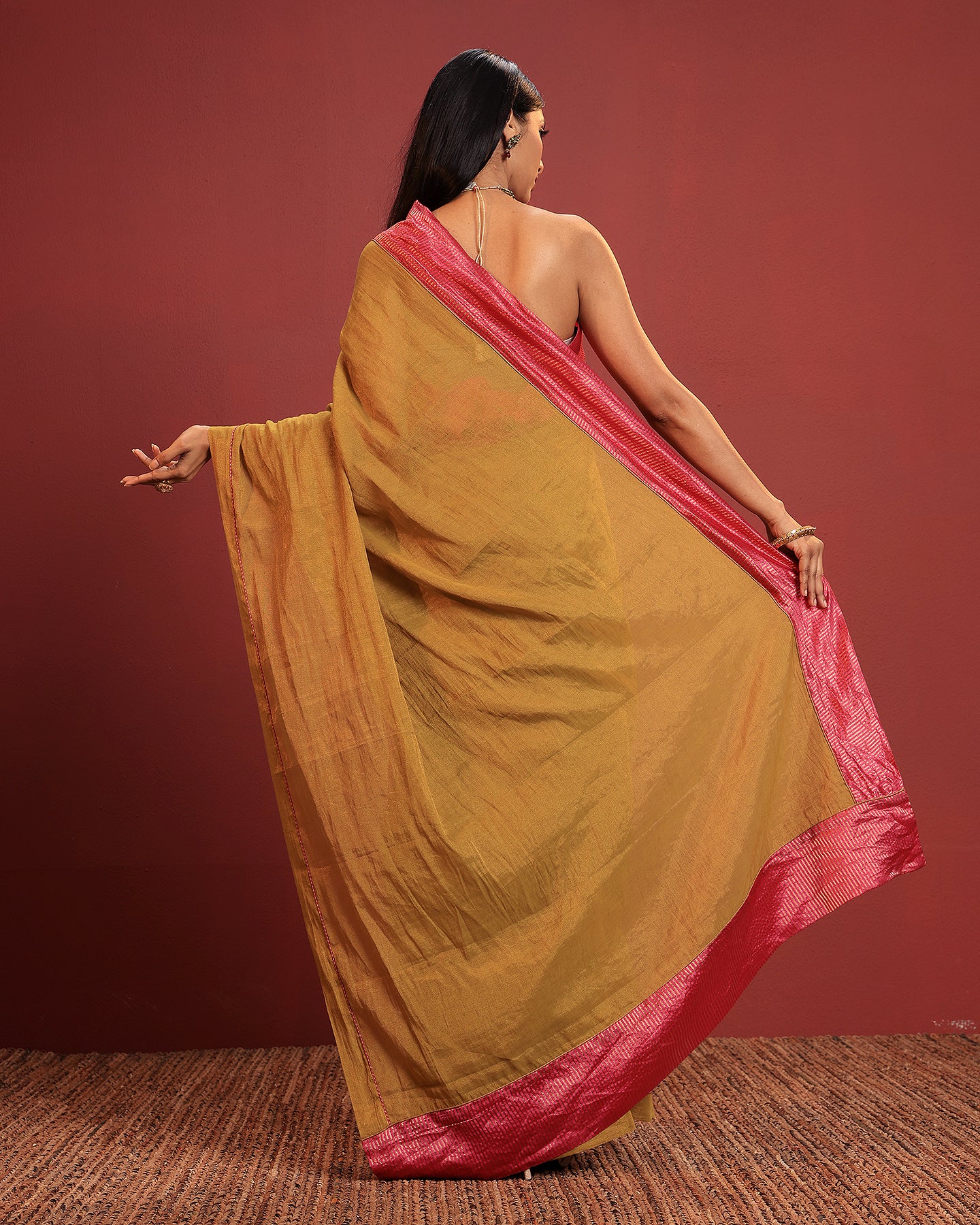 Mustard Tissue Stripes Saree