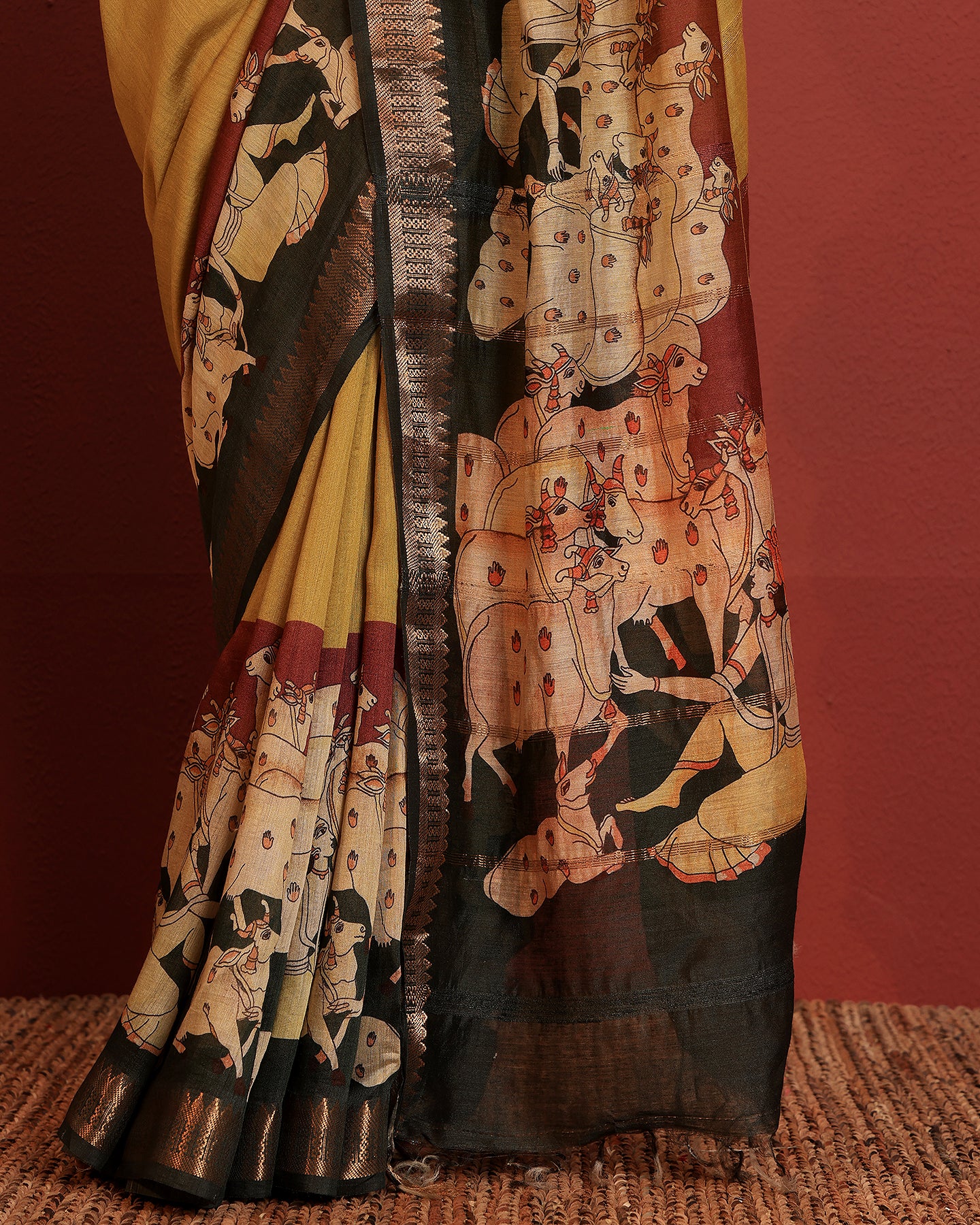 Mustard Wowen Moonga Silk Saree