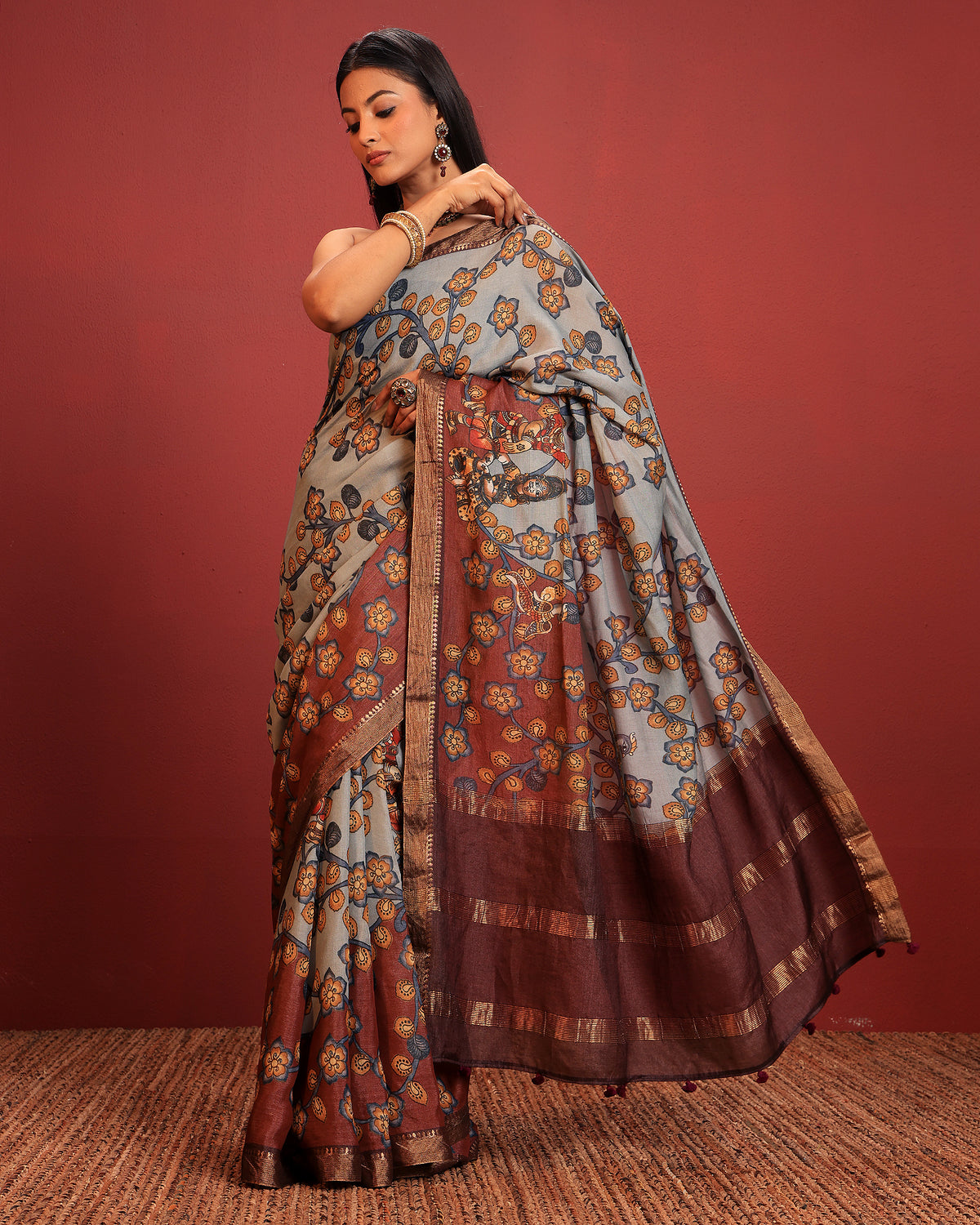 Kalamkari Moonga Silk Saree