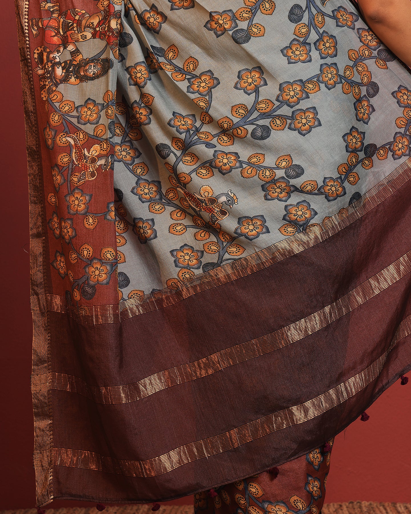 Kalamkari Moonga Silk Saree