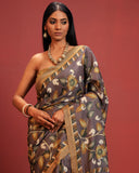 Woven Border Kalamkari Moonga Sik Saree