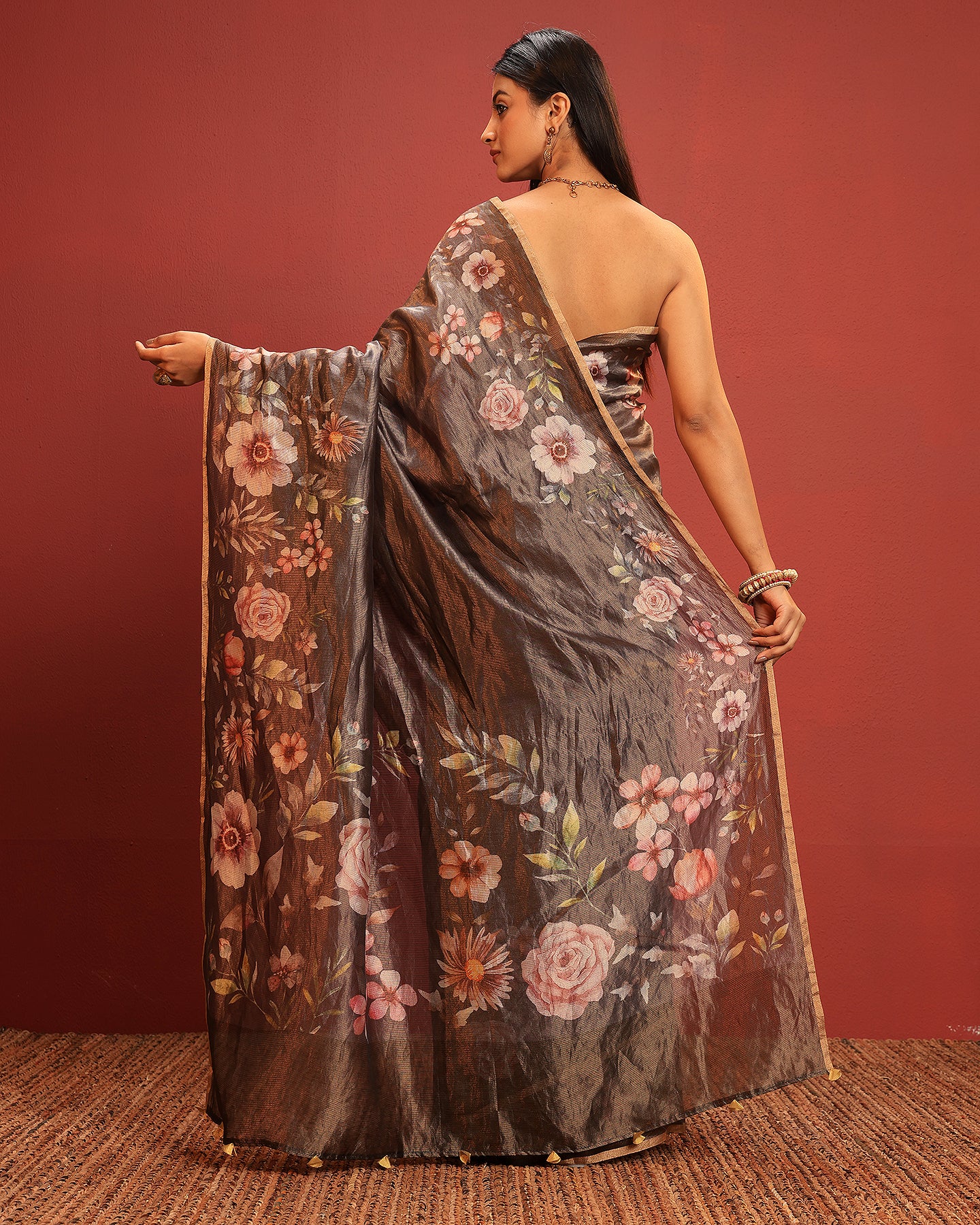 Silk Stripes Floral Saree