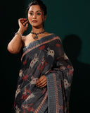 Silver Tissue Linen Saree