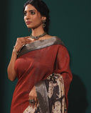 Katha Chanderi Maroon Pichwai Saree