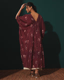 Burgandy Silk Cotton Kaftan Set