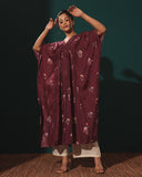 Burgandy Silk Cotton Kaftan Set