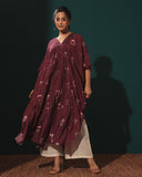 Burgandy Silk Cotton Kaftan Set