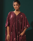 Burgandy Silk Cotton Kaftan Set