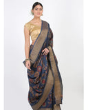 Navy Blue Moonga Silk Saree - Silk Mark Certified