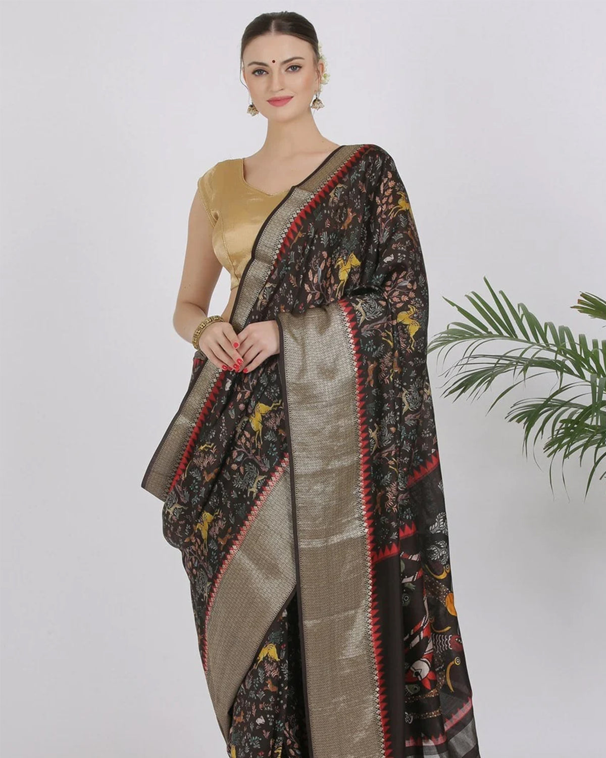 COFFEE BROWN KATAN SILK SAREE - SILK MARK CERTIFIED