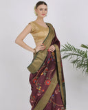 Mahogany Maroon Katan Silk Saree - Silk Mark Certified