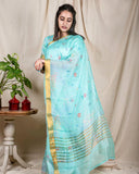 Ocean Blue Linen Silk Saree