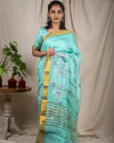 Sea Green Linen Silk Saree