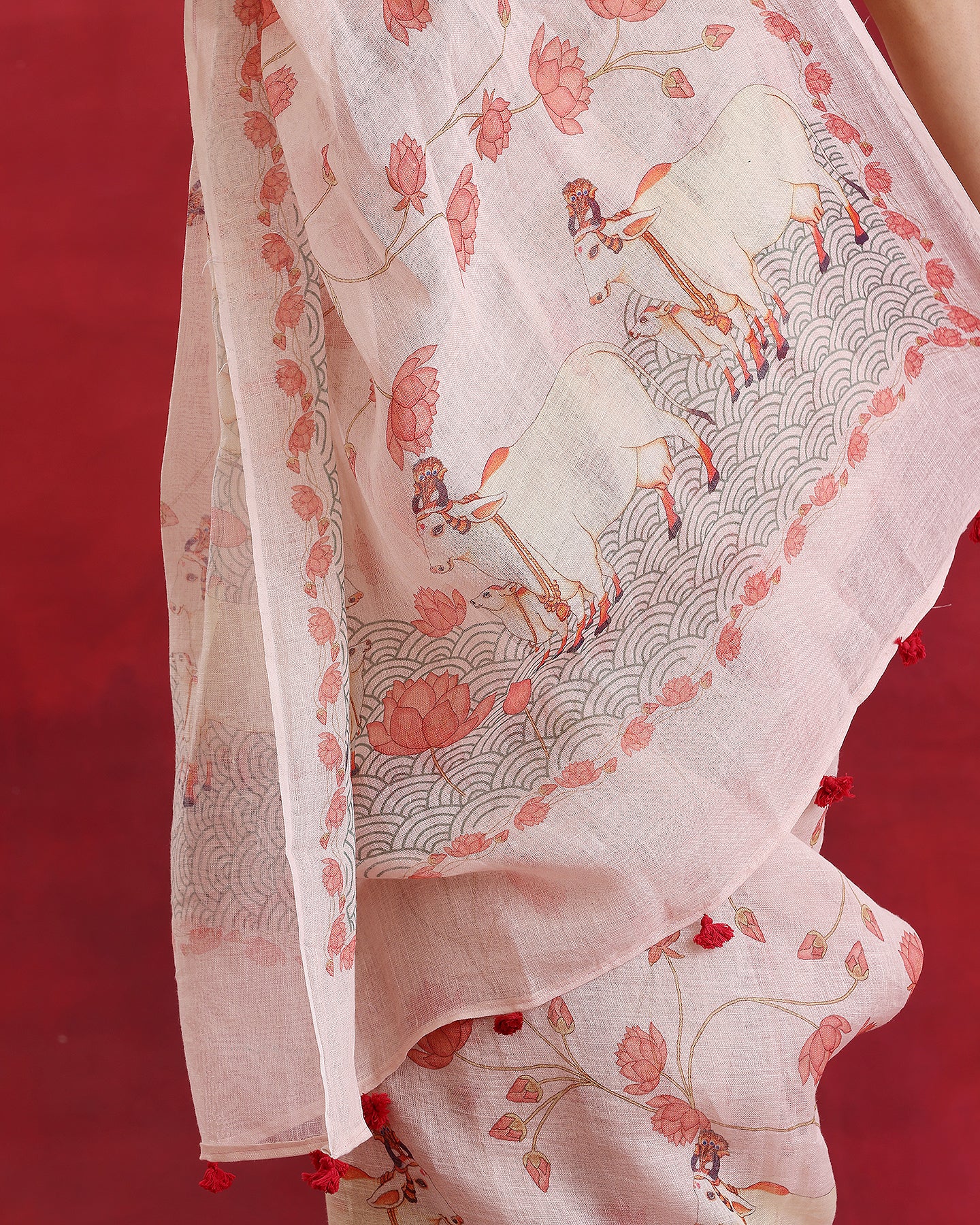 Light Pink Pichwai Linen Saree