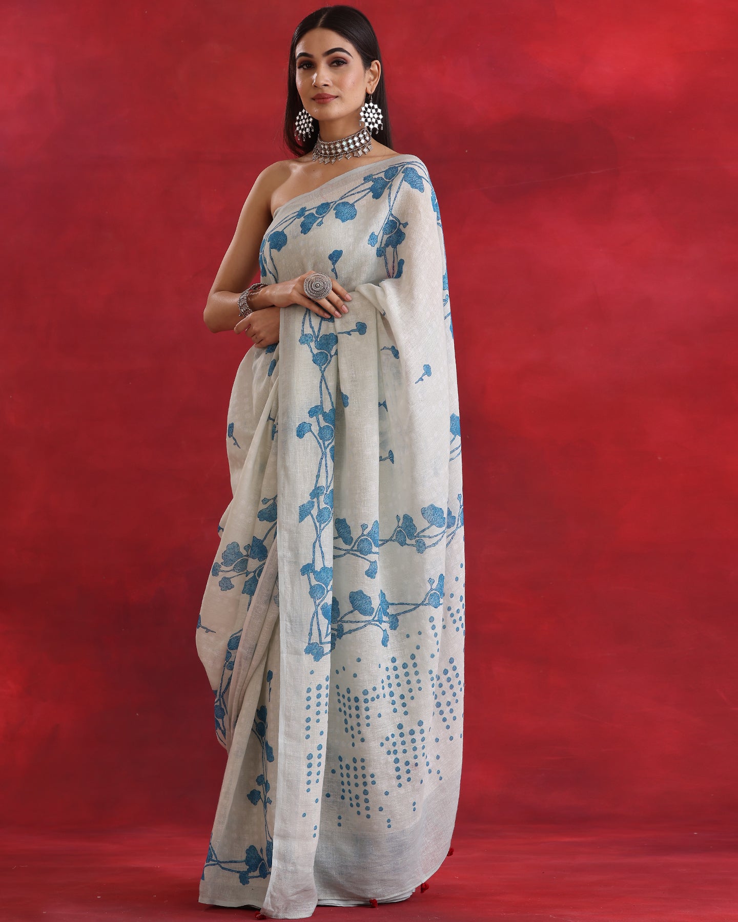 Grey And Blue Colour Saree
