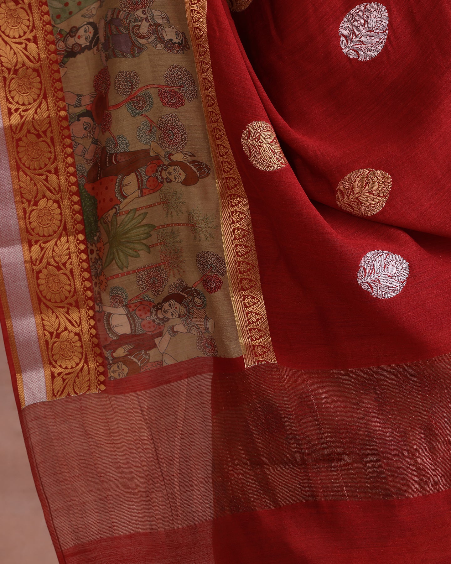 Deep Red Woven Moonga silk saree