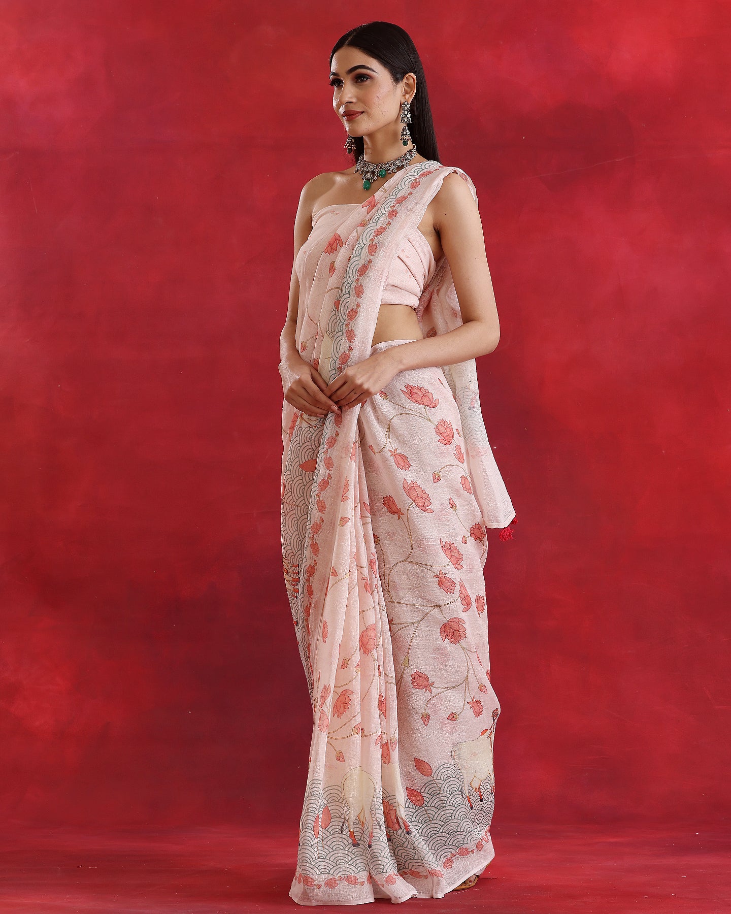 Light Pink Pichwai Linen Saree
