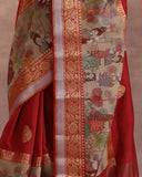 Deep Red Woven Moonga Silk Saree